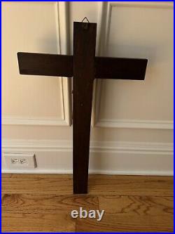 Antique Arts Crafts Mission Oak Sculpture Wood Crucifix Carved Christ Cross 26