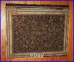 Antique Asian Anglo Indian Carved Book Cover Inlaid Oriental