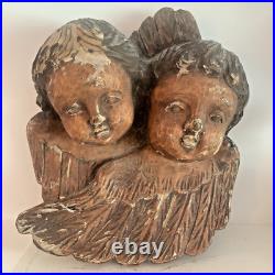 Antique Baroque Carved Wood Sculpture of Two Cherubs Spain
