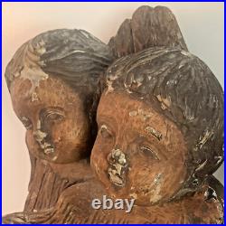 Antique Baroque Carved Wood Sculpture of Two Cherubs Spain