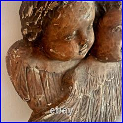 Antique Baroque Carved Wood Sculpture of Two Cherubs Spain