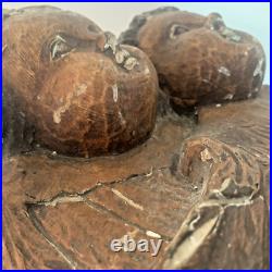 Antique Baroque Carved Wood Sculpture of Two Cherubs Spain