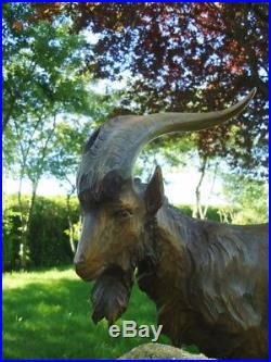Antique Black Forest Carved Wood Sculpture Billy Goat-ibex-gothik-stone Goat