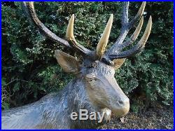 Antique Black Forest Carved Wood Sculpture Red Stag-masterwork-enormous-antlers