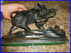 Antique Black Forest Wild Boar Hand Carved Wood Statue Mantel Piece 8x9