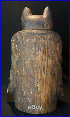 Antique Buddhist sculpture rural Japan Tanuki monk Kibori wood carving 1800
