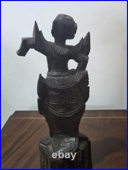 Antique Burmese Nat Dancer Pair Wood Carving Mandalay 19th/20th C 11 Tall