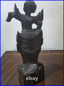Antique Burmese Nat Dancer Pair Wood Carving Mandalay 19th/20th C 11 Tall