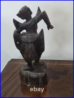 Antique Burmese Nat Dancer Pair Wood Carving Mandalay 19th/20th C 11 Tall