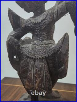 Antique Burmese Nat Dancer Pair Wood Carving Mandalay 19th/20th C 11 Tall