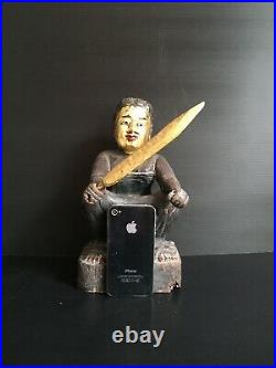 Antique Burmese wood carved Nat figure of lady