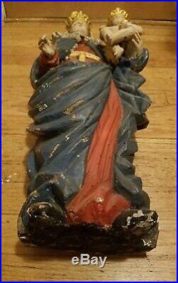 Antique C1600 Carved Wood Sculpture Madonna and Child Statue Baroque Period