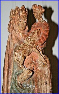 Antique CARVED WOOD Folk Art Sculpture Madonna Mother JESUS Santos POLYCHROME