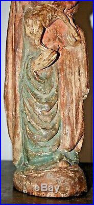 Antique CARVED WOOD Folk Art Sculpture Madonna Mother JESUS Santos POLYCHROME