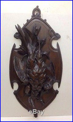 Antique Carved Pheasant, Oak Wood Sculpture, Hunting Game, Wall Plaque, Russian