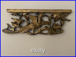 Antique Carved Wood Gilt pheasant And Mice Fragment