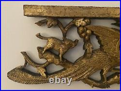 Antique Carved Wood Gilt pheasant And Mice Fragment