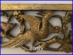 Antique Carved Wood Gilt pheasant And Mice Fragment