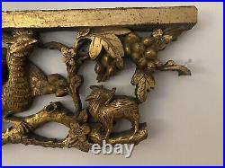 Antique Carved Wood Gilt pheasant And Mice Fragment