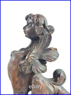 Antique Carved Wood Gothic Sculpture Winged Cherub Griffin Mythological Beast