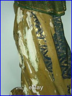 Antique Carved Wood Polychrome Praying Madonna Figure Virgin Mary Sculpture 12'