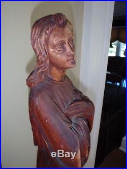 Antique Carved Wood Religious Angel Statue Or Sculpture