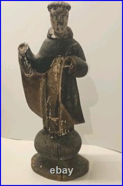 Antique Carved Wood St Anthony Santo Figure Globe Base Spanish Colonial Friar