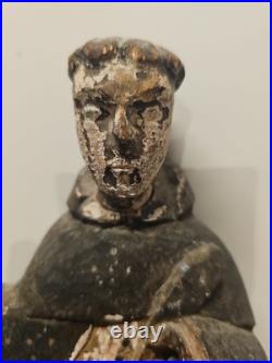 Antique Carved Wood St Anthony Santo Figure Globe Base Spanish Colonial Friar