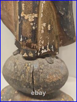 Antique Carved Wood St Anthony Santo Figure Globe Base Spanish Colonial Friar