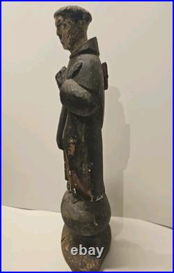Antique Carved Wood St Anthony Santo Figure Globe Base Spanish Colonial Friar