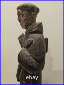 Antique Carved Wood St Anthony Santo Figure Globe Base Spanish Colonial Friar