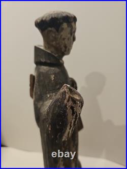 Antique Carved Wood St Anthony Santo Figure Globe Base Spanish Colonial Friar