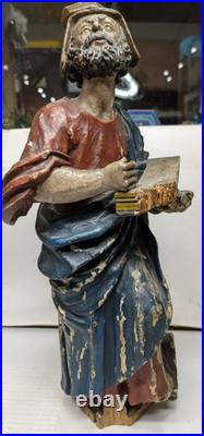 Antique Carved Wooden Statue Man Reading Book 19 1/2 Tall Unmarked Maker