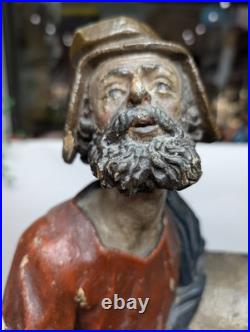 Antique Carved Wooden Statue Man Reading Book 19 1/2 Tall Unmarked Maker