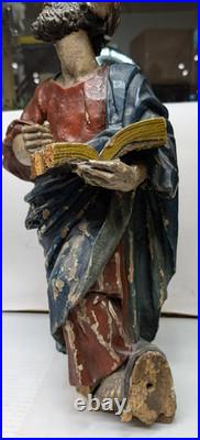 Antique Carved Wooden Statue Man Reading Book 19 1/2 Tall Unmarked Maker