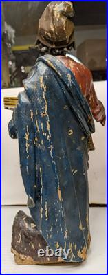 Antique Carved Wooden Statue Man Reading Book 19 1/2 Tall Unmarked Maker