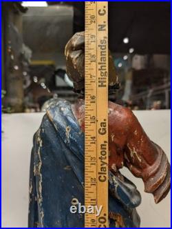 Antique Carved Wooden Statue Man Reading Book 19 1/2 Tall Unmarked Maker