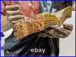Antique Carved Wooden Statue Man Reading Book 19 1/2 Tall Unmarked Maker