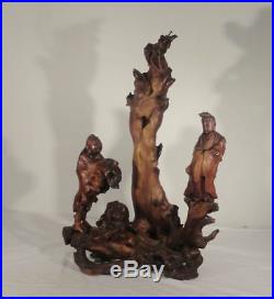 Antique Chinese Carved Hardwood Huali Root Wood Rootwood Figures
