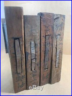 Antique Chinese Korean Hanja Hand Carved Temple Wood Printing Blocks Rare