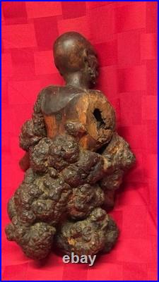 Antique Chinese Root Wood Carving Old Man Scholar Figure