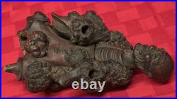 Antique Chinese Root Wood Carving Old Man Scholar Figure