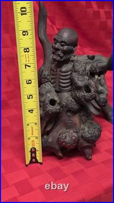 Antique Chinese Root Wood Carving Old Man Scholar Figure