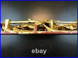 Antique Chinese Temple Wood Carving Panel with Gold Gilt, 12.5 x 9 x 1.75