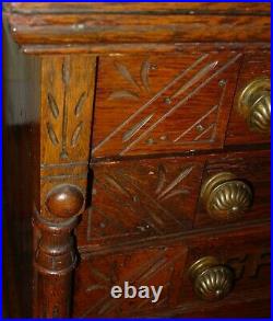 Antique Clark's six drawer oak spool thread cabinet-spoon carving-15593
