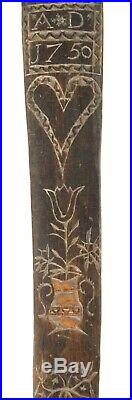Antique Dated 1750 Treen Stay / Corset Busk Sailor Carved Folk Art Love Token