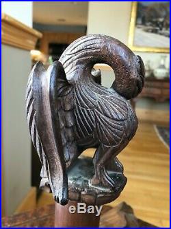 Antique Early Americana Hand Carved Walnut Wood Eagle Sculpture Folk Art c1860