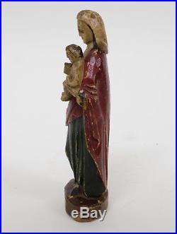 Antique Flemish Carved Wood Sculpture Statue of Madonna & Child 17th Century
