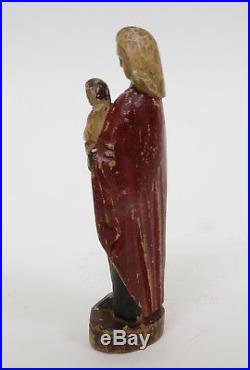 Antique Flemish Carved Wood Sculpture Statue of Madonna & Child 17th Century