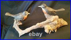 Antique Folk Art Birds on Limb Sculptures Hand Carved Wood 17